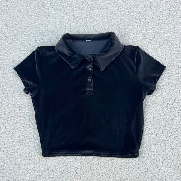 Alo Yoga Velvet Velour Collared Crop Polo - Picture 1 of 7